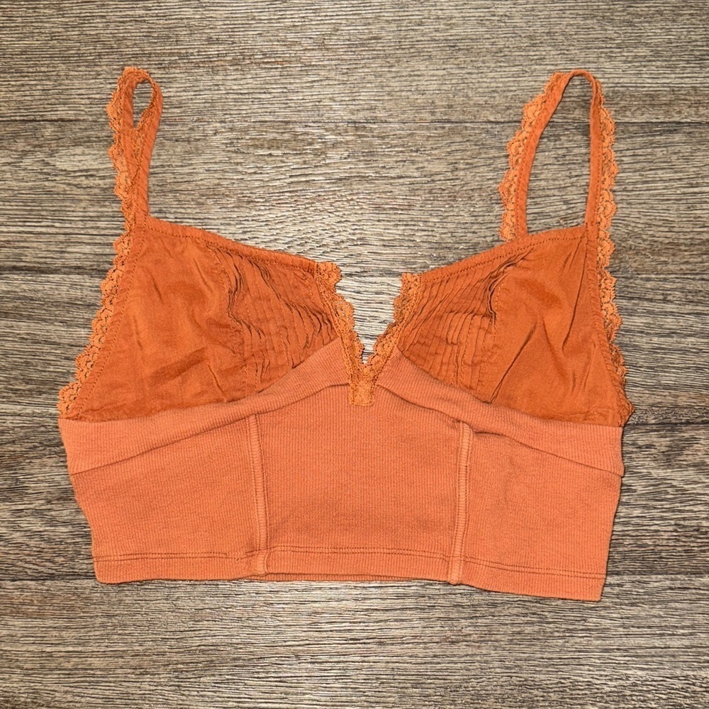 Intimately Free People Pleated Ribbed Lace Bralette Orange